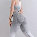 Seamless high waist yoga pants and sports bra set with grey gradient pattern - S / Grey/White