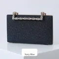 Elegant navy blue glitter evening bag with sparkling rhinestone handle for party events - Dark Blue