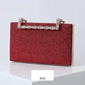 Sparkling red glitter evening clutch bag with crystal-encrusted U-shaped metal handle - Red