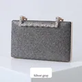 Elegant silver gray glitter clutch bag with crystal handles for wedding parties - Silver Gray