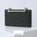 Elegant dark green glitter evening clutch bag with sparkling rhinestone top handle - Dark Green