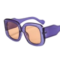 Fashionable oversized square sunglasses with purple translucent frames and amber lenses - Purple