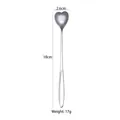 Polished silver heart-shaped long handle stainless steel coffee spoon 18cm length - Long Heart Ice Spoon / Silver