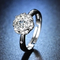Silver flower ring with 1-carat diamond and S925 sterling silver stamp on adjustable band - Y101【1 Carat】