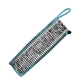 Detail of light blue elastic banana hair clip with black interlocking combs on white background - 40 Teeth / Lake Blue