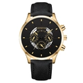 Business quartz watch with gold metal case, black dial and leather strap for men - Black Dial Gold Case Black Band