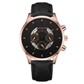 Geneva men's business watch featuring rose gold case, black dial, and black leather strap - Black Dial Rose Gold Case Black Band