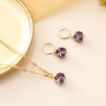 Elegant jewelry set featuring a purple crystal necklace and matching earrings in gold finish - 4# Purple Set