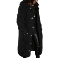 Women's black chunky cable knit cardigan with large round buttons and a longline fit - 3XL / Tops / Black