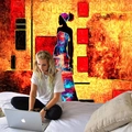 Arazzo da parete con silhouette di donna africana e pittura a olio astratta etnica - 150x130cm / Silhouette d'Arte Africana