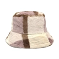 Dettaglio cappello alla pescatora in peluche a scacchi in ecopelliccia marrone e viola - M(56-58cm) / Rosa
