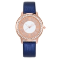 Rose gold starry crystal watch for women with blue leather strap and quartz movement - Dark Blue