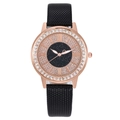 Fashion women's watch with rose gold rhinestone bezel and black starry sky dial - Black
