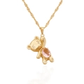 Goldene Bären-Halskette mit rosa Edelstein und Wasserwellenkette auf weißem Hintergrund - Rosa (1#)