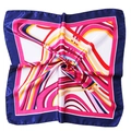 50x50cm satin square scarf featuring vibrant geometric linear patterns in navy and pink - Classic