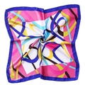 Satin square scarf 50x50cm featuring colorful geometric patterns and navy blue edges - Color Block Abstract Geometric Lines (#24)