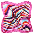 Silk-feel satin square scarf with vibrant pink and colorful stripes for professional wear - Multi-color Geometric Patchwork Stripes (#25)
