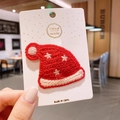 Fermaglio per capelli a cappello di Natale in maglia rossa con pompon e stelle - Cappello di Natale a Maglia