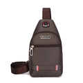 Detail view of brown Oxford fabric chest bag with adjustable strap and Sport logo - Brown 05