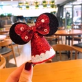 Funkelnde rote Pailletten-Weihnachtshaarspange mit Minnie-Ohren und Punktschleife - 19 Minnie Maus Kopf Weihnachtsmützen-Spange