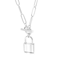 Silver stainless steel paperclip chain necklace with lock pendant and OT toggle clasp - Steel Necklace (KN115149-Z)