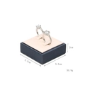 Blue and pink jewelry display box with silver rings and product dimensions - Double Ring Stand