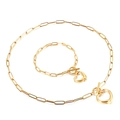 Set di gioielli dorati con catena a graffetta, collana, bracciale e chiusura a cuore - Set Oro (KS136635-Z)