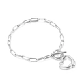 Silver paperclip link bracelet featuring a hollow heart pendant and toggle clasp closure - Steel Color Bracelet (KB139660-Z)