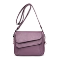 Chic purple pebbled leather crossbody bag with adjustable strap and double flap - Purple
