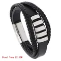 Pulsera multicapa de cuero trenzado negro para hombre con anillos de acero, largo 22,5 cm - 22.5CM / Color Acero