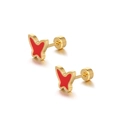 Exquisite golden butterfly stud earrings with red enamel wings and secure screw backs - Red