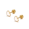 Golden heart stud earrings with pink marble enamel inlay and secure screw-back closure - White (Single Piece)
