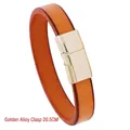 Brown leather bracelet with a gold alloy buckle in 20.5cm length for men or women - 20.5CM / Gold Alloy Clasp