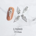 Macro shot of V-shaped alloy nail charms with waterdrop rhinestones and silver finish - Silver White Gem Style (6860)