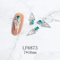 Detailed view of blue teardrop crystal alloy nail charm with 3D geometric design - Silver Lake Blue Gem Style (6873)