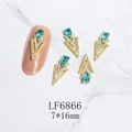 Detail of 3D nail art charms with golden alloy triangle frame and blue teardrop rhinestone - Gold Cyan Gem Style (6866)