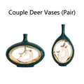 Modern emerald green ceramic couple deer vases with gold lining for home decor - Green Gold (Deer Couple Combination)
