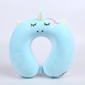 Light blue unicorn memory foam neck pillow with soft plush fabric and cute embroidery - Blue Unicorn