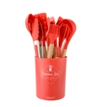 11-piece red silicone kitchenware set with ergonomic wooden handles and storage bucket - Big Bucket Style / Red