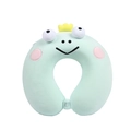 Green frog cartoon U-shaped neck pillow with crown detail and memory foam padding - Green Frog