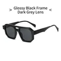 Modern double bridge sunglasses featuring glossy black frames and dark grey lenses - Black Frame Black Grey Lens