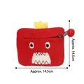 Handmade red wool felt monster coin purse with yellow crown and zipper closure - Monster