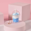 Porte-clés mini tasse de thé au lait bleu et blanc avec chaîne à billes dorée - Style de chaîne à billes / Bleu