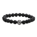 Mens beaded lava stone bracelet featuring a silver hollow cross charm on white background - Lava Stone