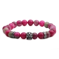Bracciale con perline di teschio in agata con pietre rosso rosa e grigio verde da uomo - Argento