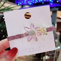 Elegant Korean style pink crystal flower hair clip with gold butterfly and rhinestones - Crystal Plum Flower Purple Clip
