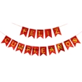 Close-up of red and gold Feliz Cumpleaños Spanish birthday banner with glitter finish - Red Laser Swallowtail Spanish