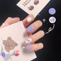 Unghie finte lavanda e panna con motivi graffiti carini di fiori e cuori piccoli - Graffiti Color Latte alla Lavanda (JP980)