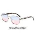 Retro rectangle sunglasses with silver metal frame and blue-pink gradient lenses - Silver Frame Blue Pink Lens (C3)