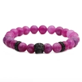 Pulsera de cuentas de piedra de ágata púrpura de 8 mm con un dije de calavera negra para hombres - Calavera Negra/Cuentas de Ágata Púrpura / Color gunmetal